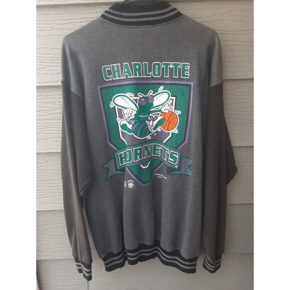 VTG 1993 Charlotte Hornets Teamwork Varsity Button Up Sweatshirt Jacket - Picture 5 of 11